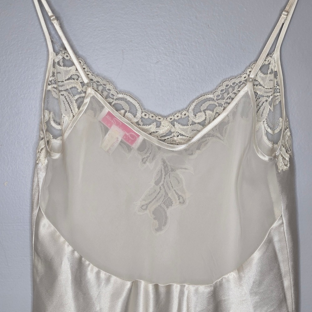 Oscar de la Renta Pink Label Cream Satin Slip Dress Lace Chemise Coquette Bridal - Picture 7 of 9